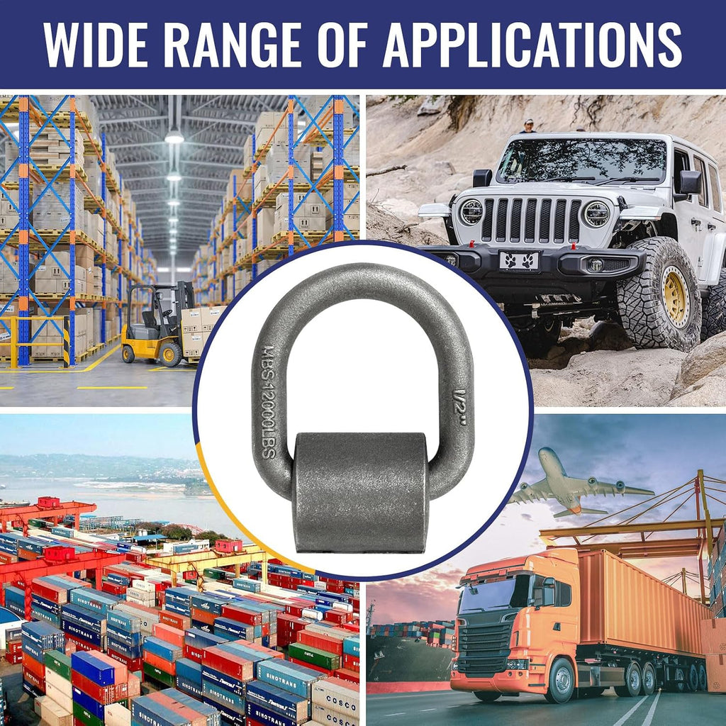 Grandroad auto 20 Pack Weld-On Forged D Ring, Heavy Duty 1/2" D-Ring Trailer Tie Down Anchor with MBS:12,000 lbs for Trailer, Truck Cargo, RV, ATV Tiedowns, Farm Applications and More.
