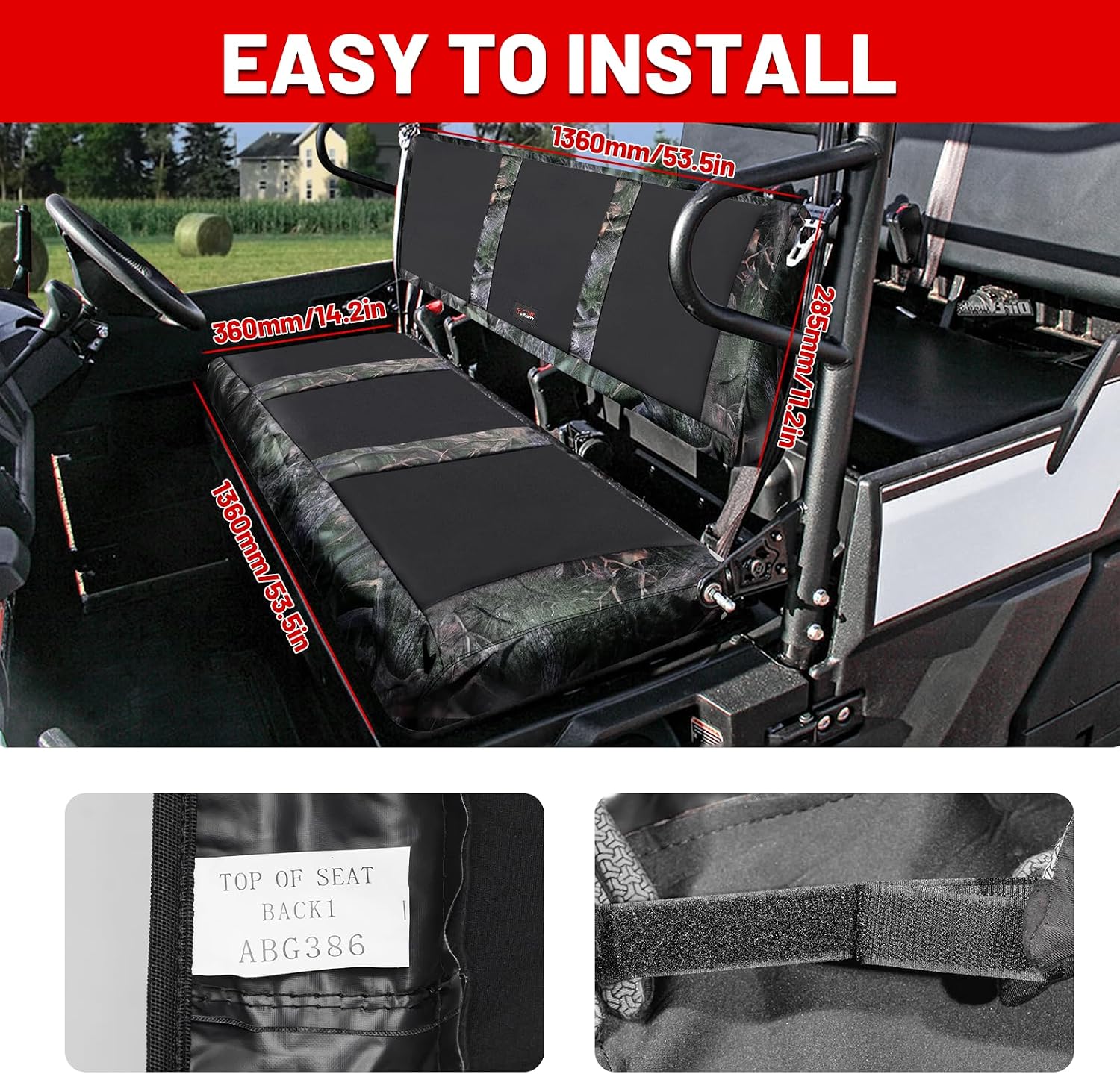 StarknightMT UTV Mule Pro Seat Covers 1680D Compatible with Kawasaki Mule PRO-FXT FX DXT DX 2015-2026 Waterproof Bench Seat Covers Accessories (Camouflage Spell Black)