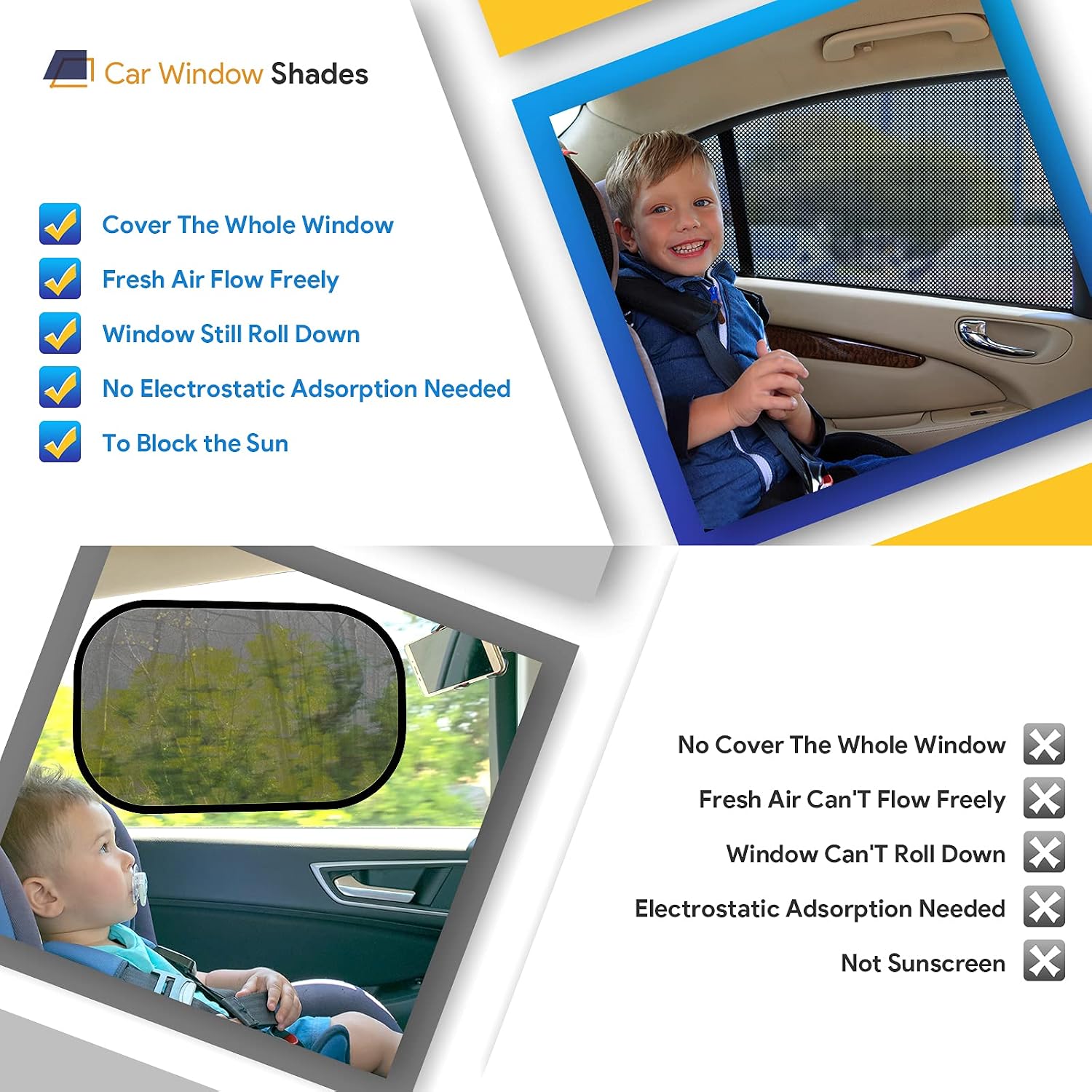 Car Window Shades, 2 Pack Breathable Mesh Side Sun Stretch Screens for Baby/Camping Heat Block UV Protection, Back Covers Car, Truck, SUV, Van-(Large 49"x22")