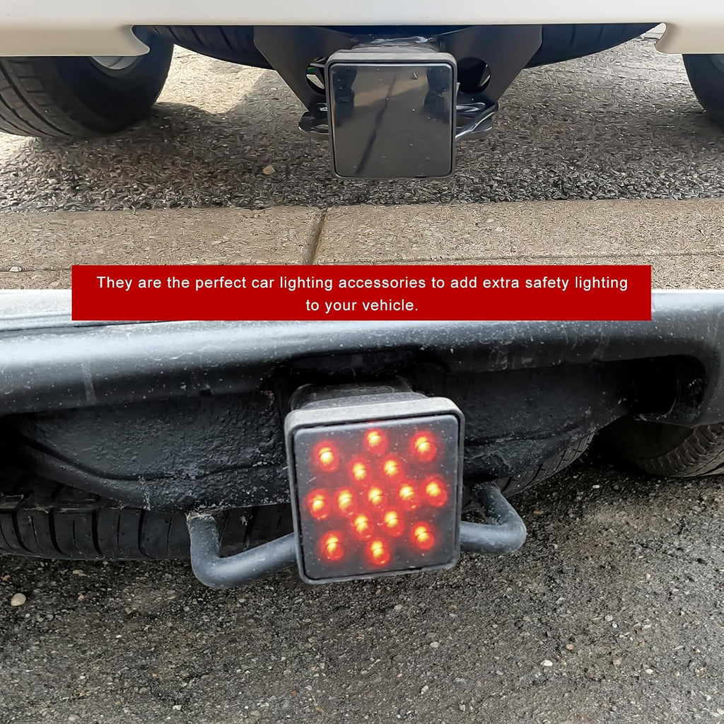 15 LED Brake Light Trailer Hitch Cover, 12V Bright Smoked Lens Tail Light for 2" Towing Hitch Receiver, Waterproof Square Brake Driving Lamp Exterior Accessories for Truck SUV RV