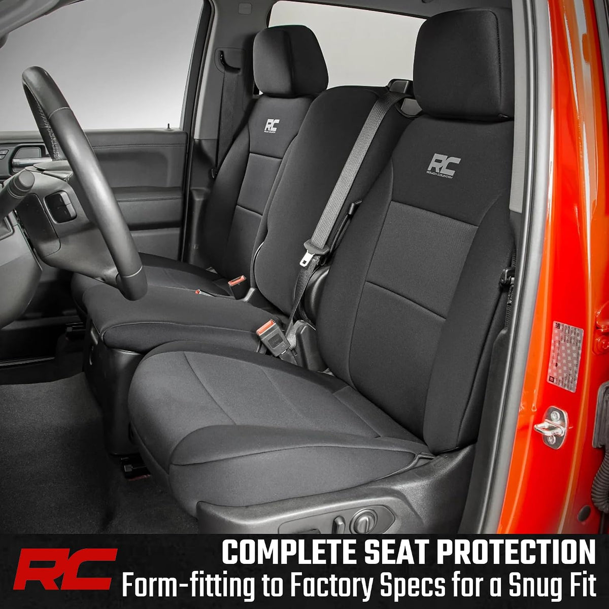 rough country neoprene seat covers for chevy silverado shown in use
