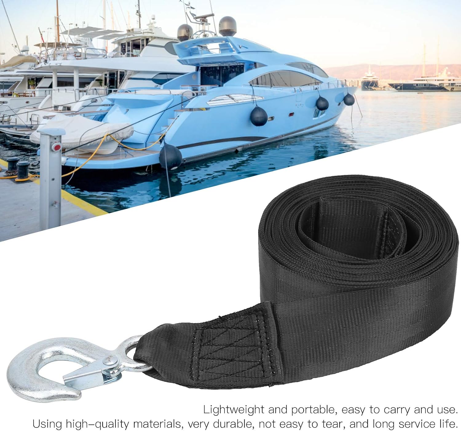 01 Boat Winch Strap, Professional Polyester Boat Winch Strap with Hook, Trailer Wave Runner for Boats Towing Heavy Duty Equipment