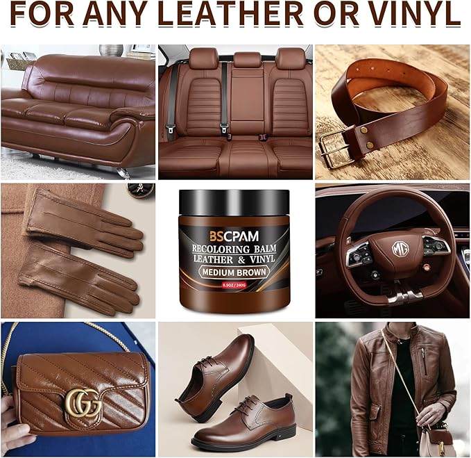 Medium Brown Leather Recoloring Balm, Leather Couch Scratch/Stain Remover - Image 2