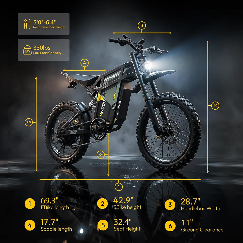 COSWHEEL Electric Dirt Bike for Adults, 7000/9000W Peak Motor Electric Motorcycle, 60/72V 30/40Ah Battery, Up to 55/60MPH Off Road Electric Bike, 17/19” Tires, Dual Suspension, Hydraulic Brakes