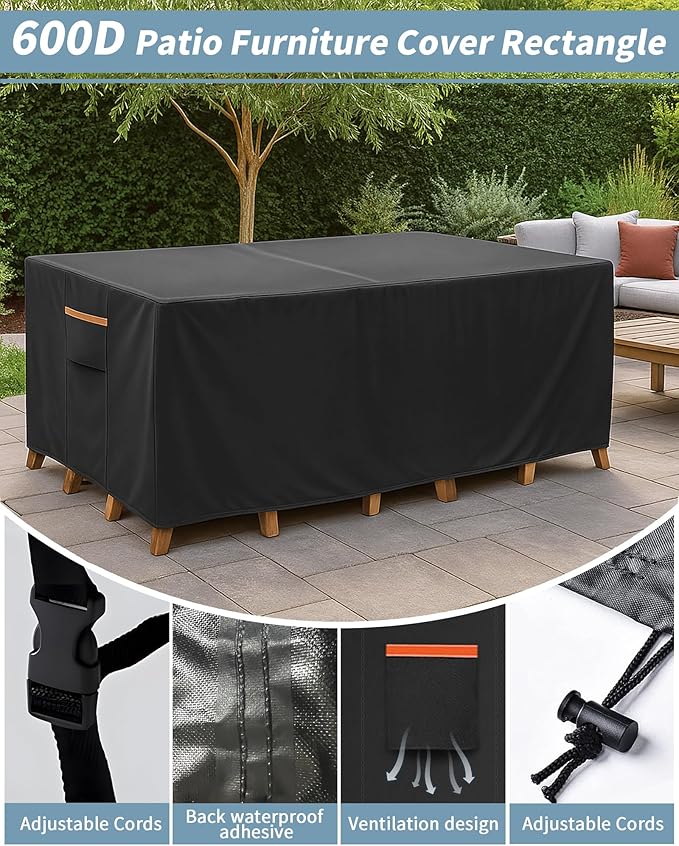 Outdoor Waterproof Furniture Cover, 64W x 52L x 28H inches Heavy Duty 600D - Image 5