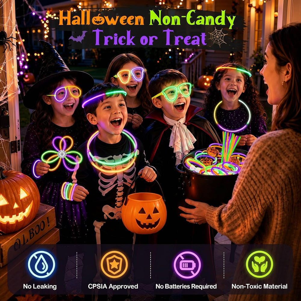 BUDI 467Pcs Halloween Glow Sticks Party Favors, Glow in the Dark Party Pack