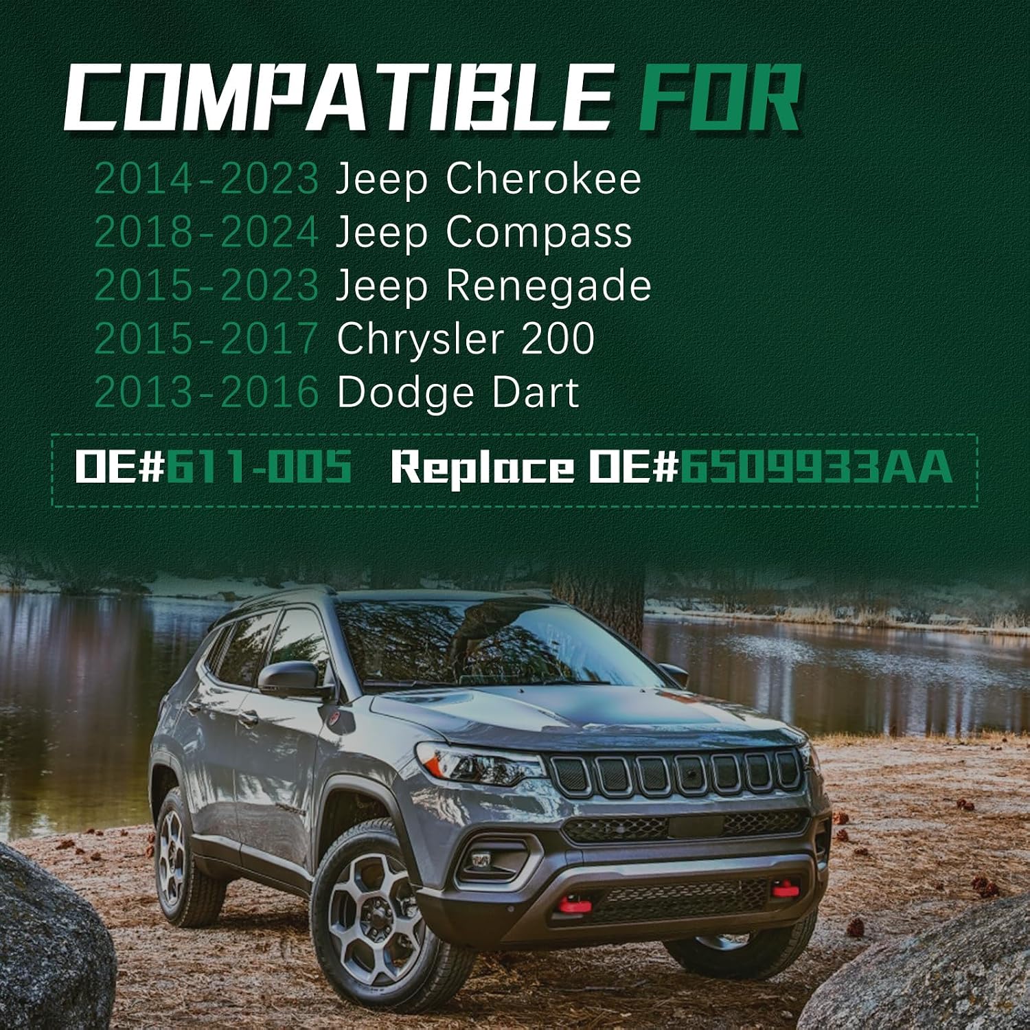 611-005 M12*1.25 One-Piece Wheel Lug Bolts 20pcs for 2014-2023 Jeep Cherokee,2018-2024 Compass,2015-2023 Renegade,2015-2017 Chrysler 200,2013-2016 Dodge Dart 6509933AA