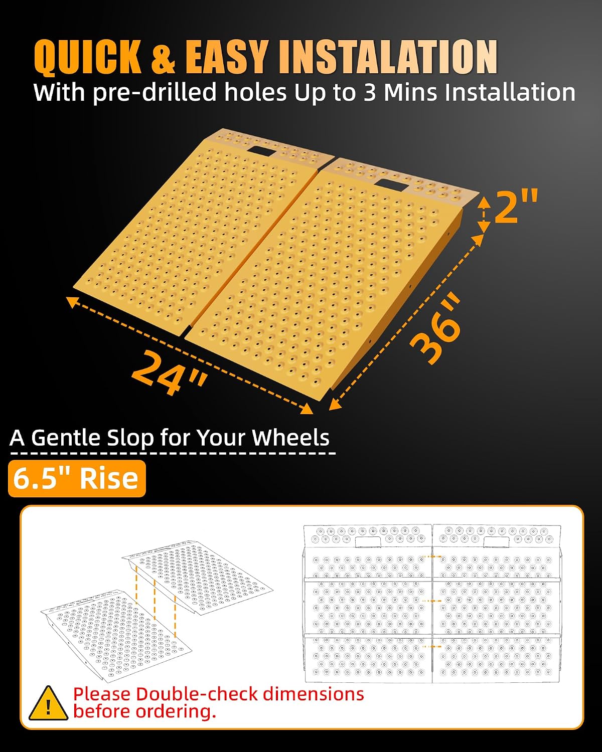 VNN 36" x 48" Shed Ramp for Riding Mower - 1500 LB Capacity Shed Ramps, Anti-Slip Punch Plate Ramp for ATV, Motorcycles, Garages & Barns (2PC, Yellow, Alloy)