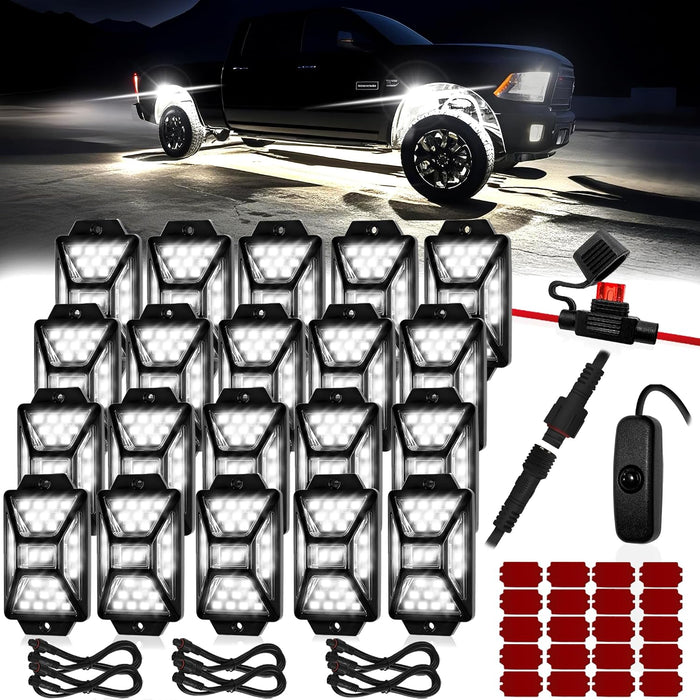20 Pods Pure White LED Rock Lights Kit