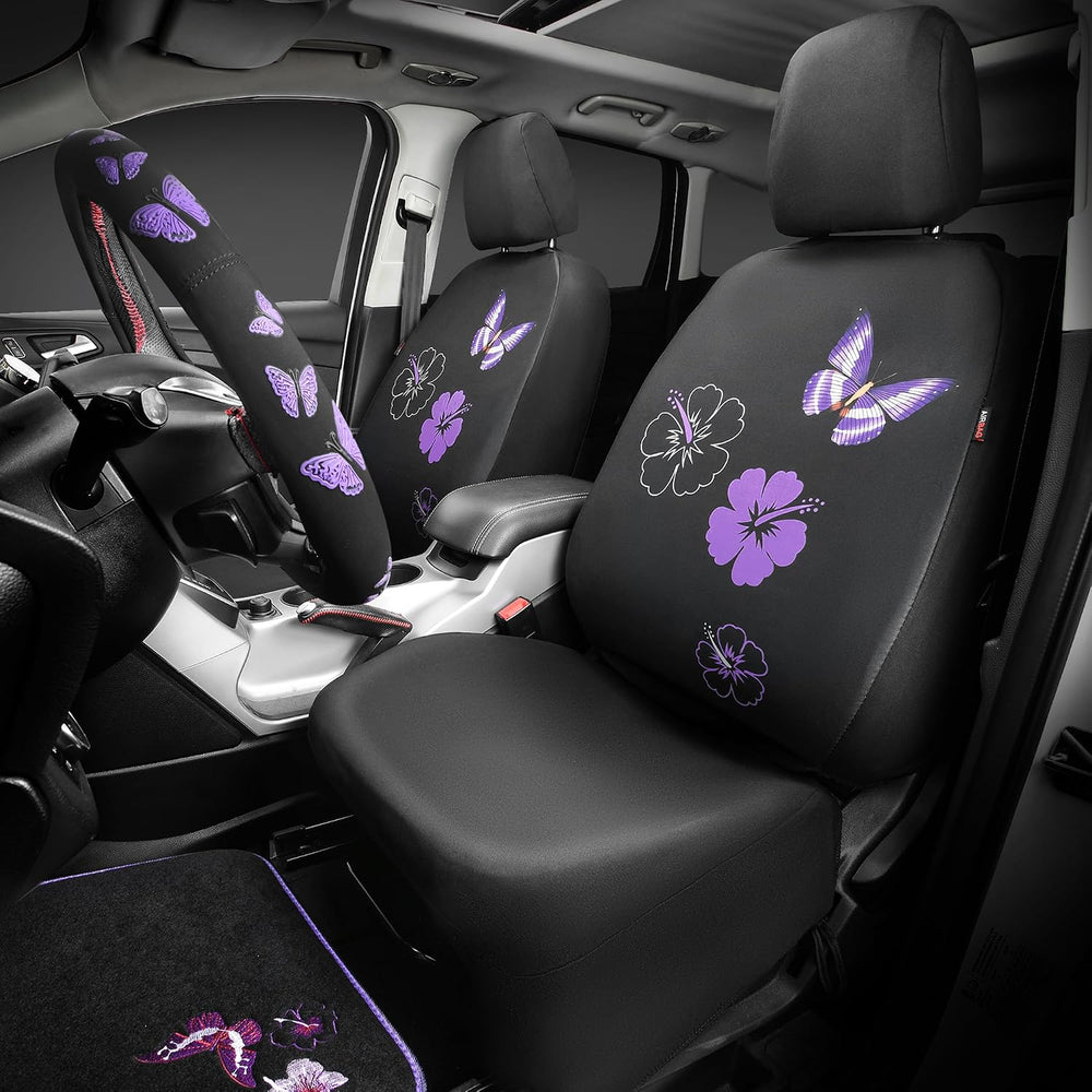 CAR PASS Universal Butterfly Car Seat Covers Front Set, Embroidered Flower Wa...