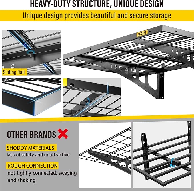 2x3ft 2Pack Wire Shelving Unit Heavy Duty Garage Storage Shelves Wall Mounted - Image 3