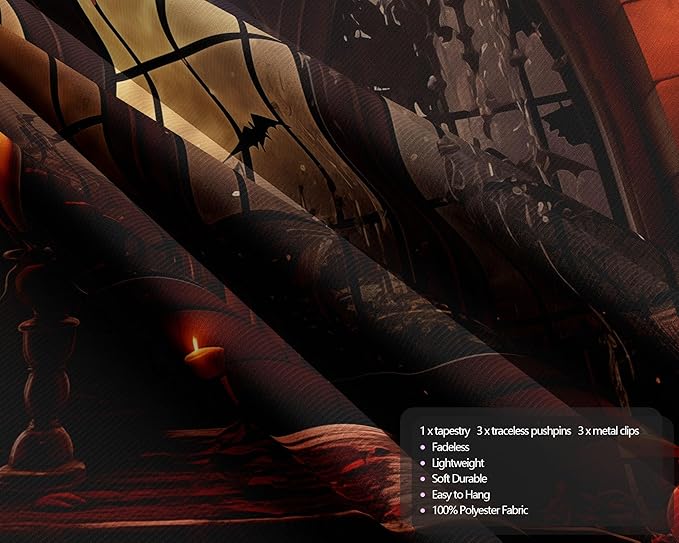 QGHOT Halloween Tapestry Wall Hanging Horror Castle Window Tapestry Gothic Sp...