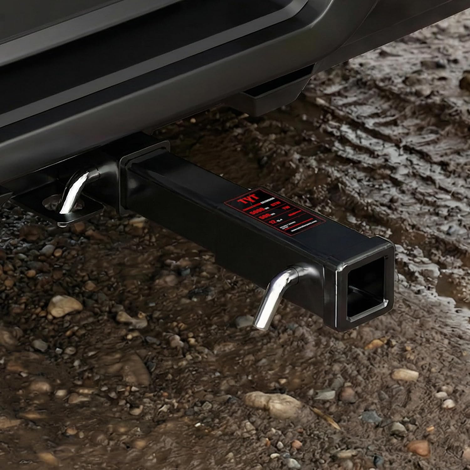 TYT 12" Trailer Hitch Extension for 2 inch Receiver Tube Extender，Includes 2 Sets of 5/8" Premium Hitch Pin, 5000 lbs GTW / 500 lbs TW