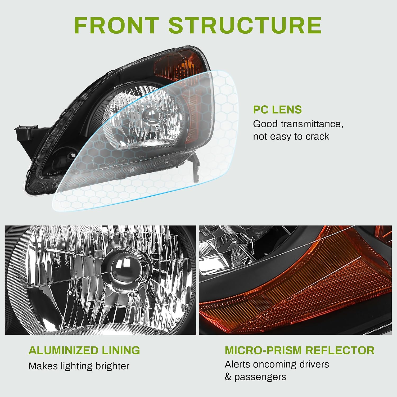 AUTOSAVER88 Headlight Assembly Compatible with 02 03 04 2002-2004 CR-V CRV Replacement Headlamp Black Housing Amber Reflector Clear Lens