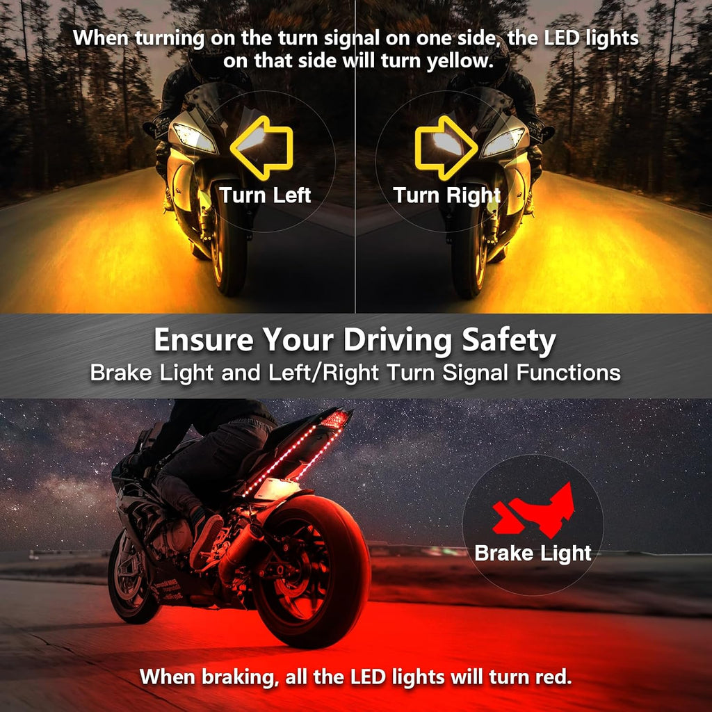 18Pcs RGB+IC Chasing Motorcycle LED Lights with APP/RF Remote, Dreamcolor Motorcycle LED Underglow Kit with Brake Turn Signal, 12V Waterproof Neon Strip Lights Kit for Harley Kawasaki ATV Golf Cart