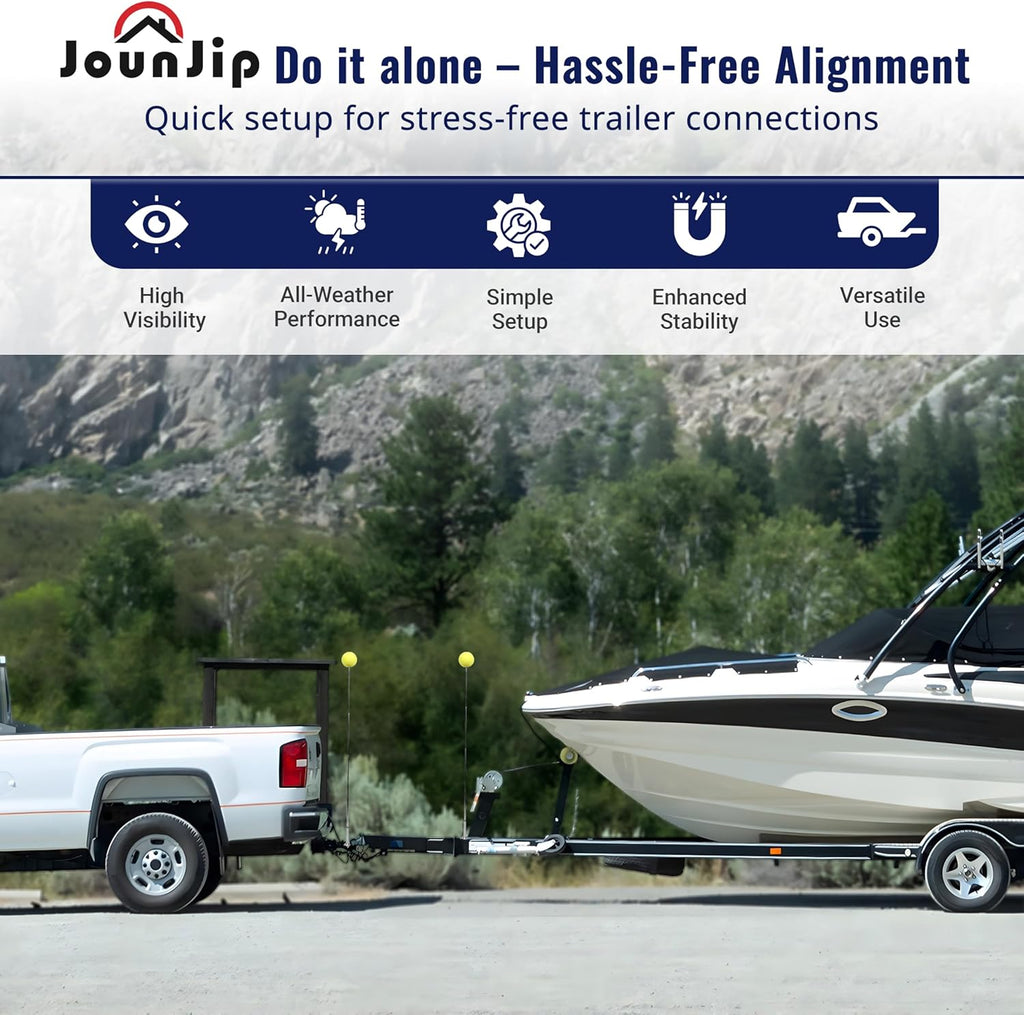 JOUNJIP 52 inch Magnetic Trailer Hitch Alignment Kit - [Upgraded] Wider Base for Boat Camper Horse Trailer RV Hitching Towing Accessories -Adjustable Guide Poles Extend Up to 52” - 2 pcs