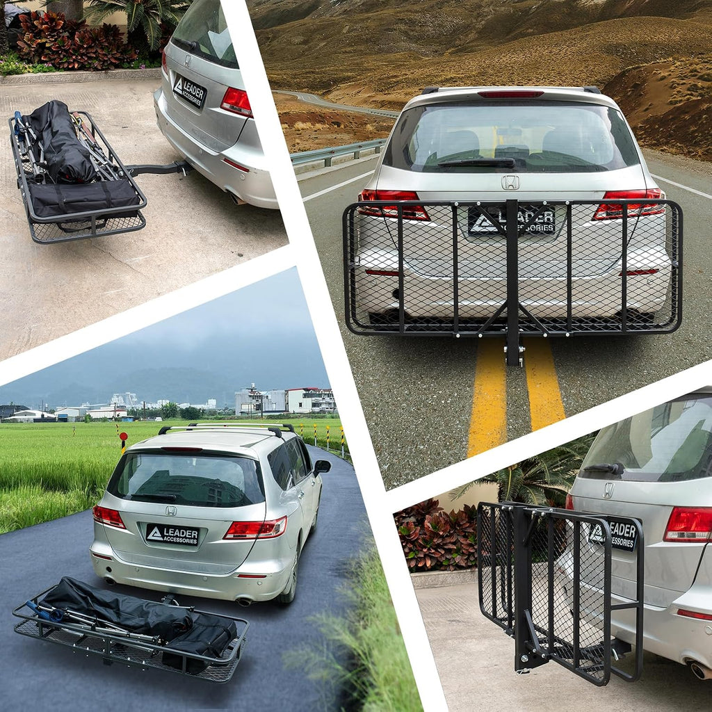 Leader Accessories Trailer Hitch Cargo Carrier Rack, 60"x24"x6" Folding Cargo Carrier Hitch Mount, Vehicle Cargo Basket for SUV, RV, Truck, Van, Fits 2" Receiver 500 lbs Load Capacity