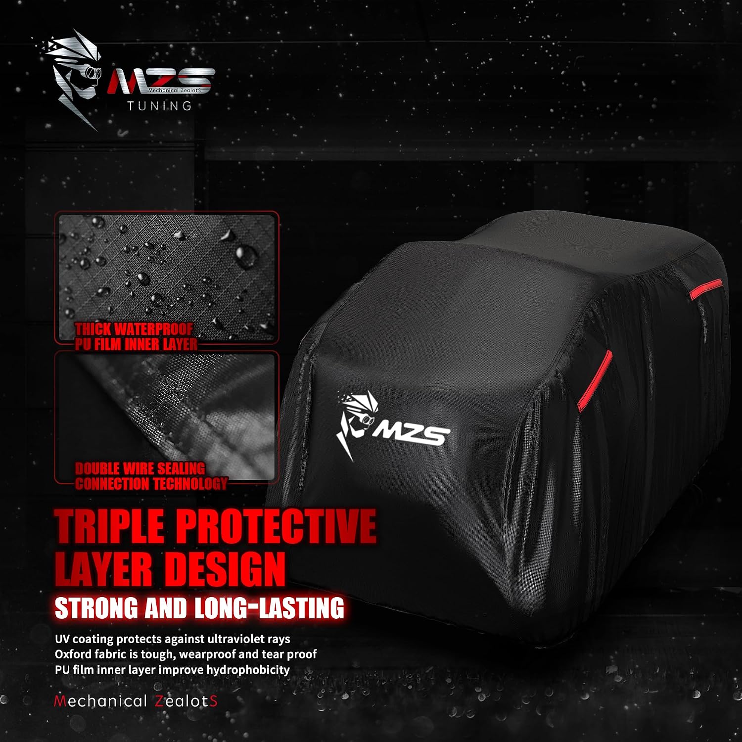 MZS ATV Cover Waterproof Outdoor, 76" 4 Wheeler Cover Storage, Quad Covers Protection Accessories Compatible with TRX400EX TRX250TM TRX250X 400X Wolverine Raptor Bayou Bruin YFZ450 DS250 KVF300 ATC