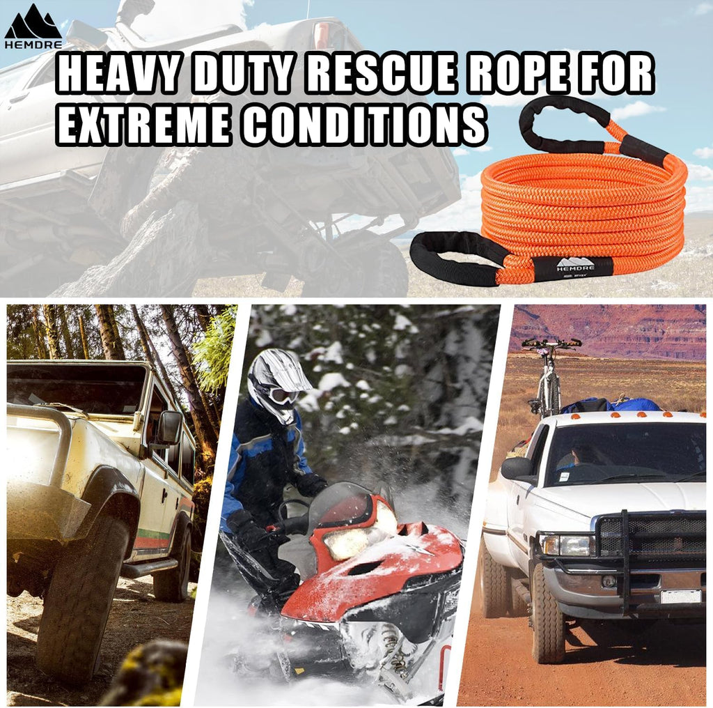Heavy Duty Kinetic Recovery Rope 18,500 lbs, Nylon Tow Ropes for Trucks SUV | 35% Stretchable 3/4'' x 20ft Kinetic Recovery Tow Rope with Reflectie Vest, Off Road Tow Strap for Jeep UTV ATV, Tangerine