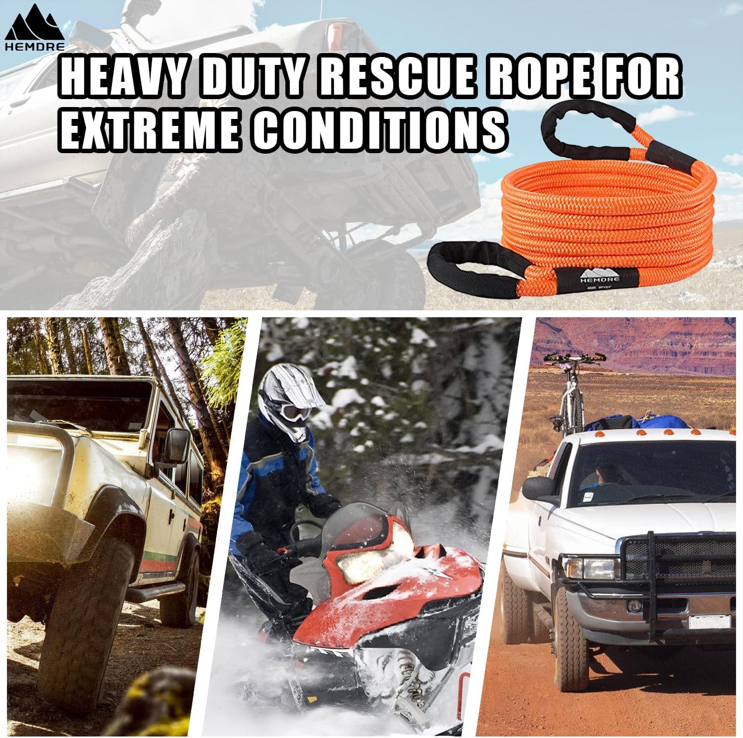 Heavy Duty Kinetic Recovery Rope 18,500 lbs, Nylon Tow Ropes for Trucks SUV | 35% Stretchable 3/4'' x 20ft Kinetic Recovery Tow Rope with Reflectie Vest, Off Road Tow Strap for Jeep UTV ATV, Tangerine