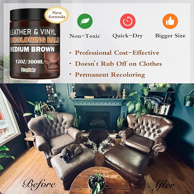 Leather Recoloring Balm Medium Brown Dye Vinyl Car Interior Leather Boat Seat - Image 3