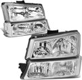 DNA MOTORING Pair Headlight Assembly Compatible with 2003-2006 Chevy Silverado 1500 2500 3500 1500 HD 2500 HD Avalanche 1500 2500, w/o Factory Cladding, Chrome/Clear, HL-OH-CS03-4P-CH-CL1