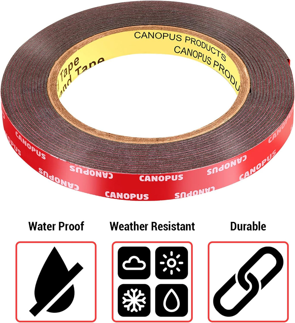 CANOPUS 06384 Automotive Acrylic Plus Attachment Tape 0.5in x 5yd, Double Sided Mounting, Very High Bonding, Perfect for Home, Automotive and Office Duties, Black, Made in USA