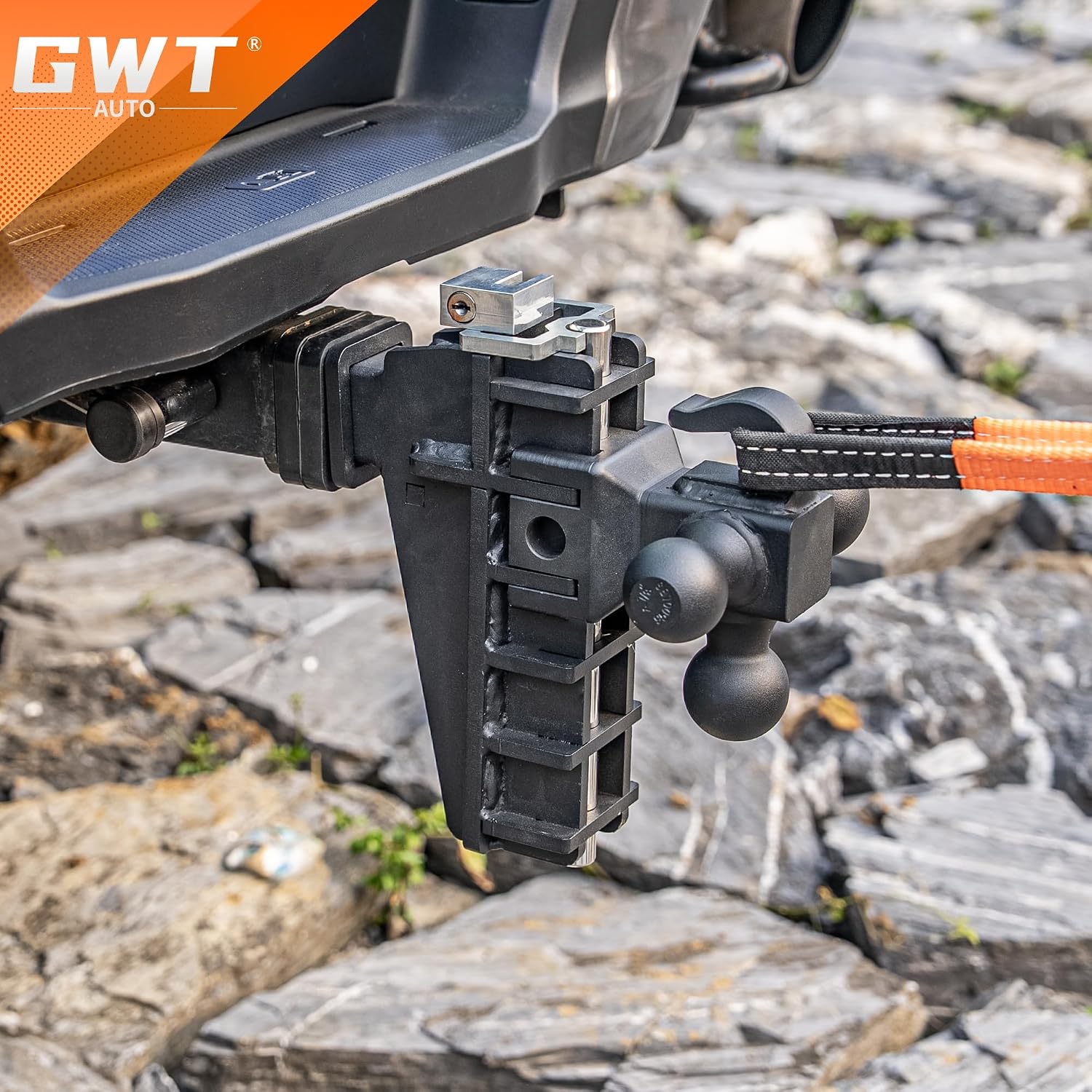 GWTAUTO Adjustable Trailer Hitch with Hook, Tri-Ball (1-7/8" x 2" x 2-5/16") Drop Hitch, Fits 2-Inch Receiver, 6 Inch Drop Hitch, 17000 LBS GTW Tow Hitch for Heavy Duty Truck, Solid Ball Mount