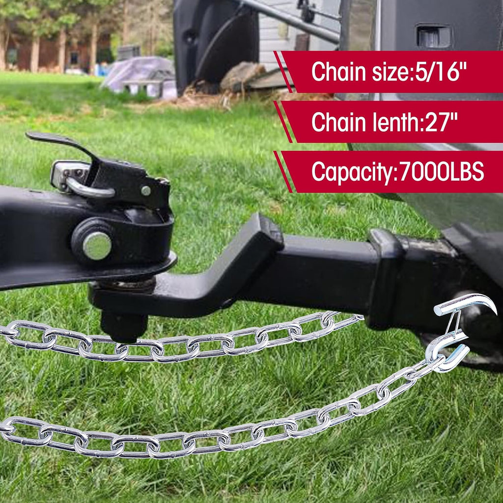 NBJINGYI 5/16" X 27" 2PCS Grade 30 Trailer Boat Gooseneck Safety Chain with Spring Clips with One S Hook
