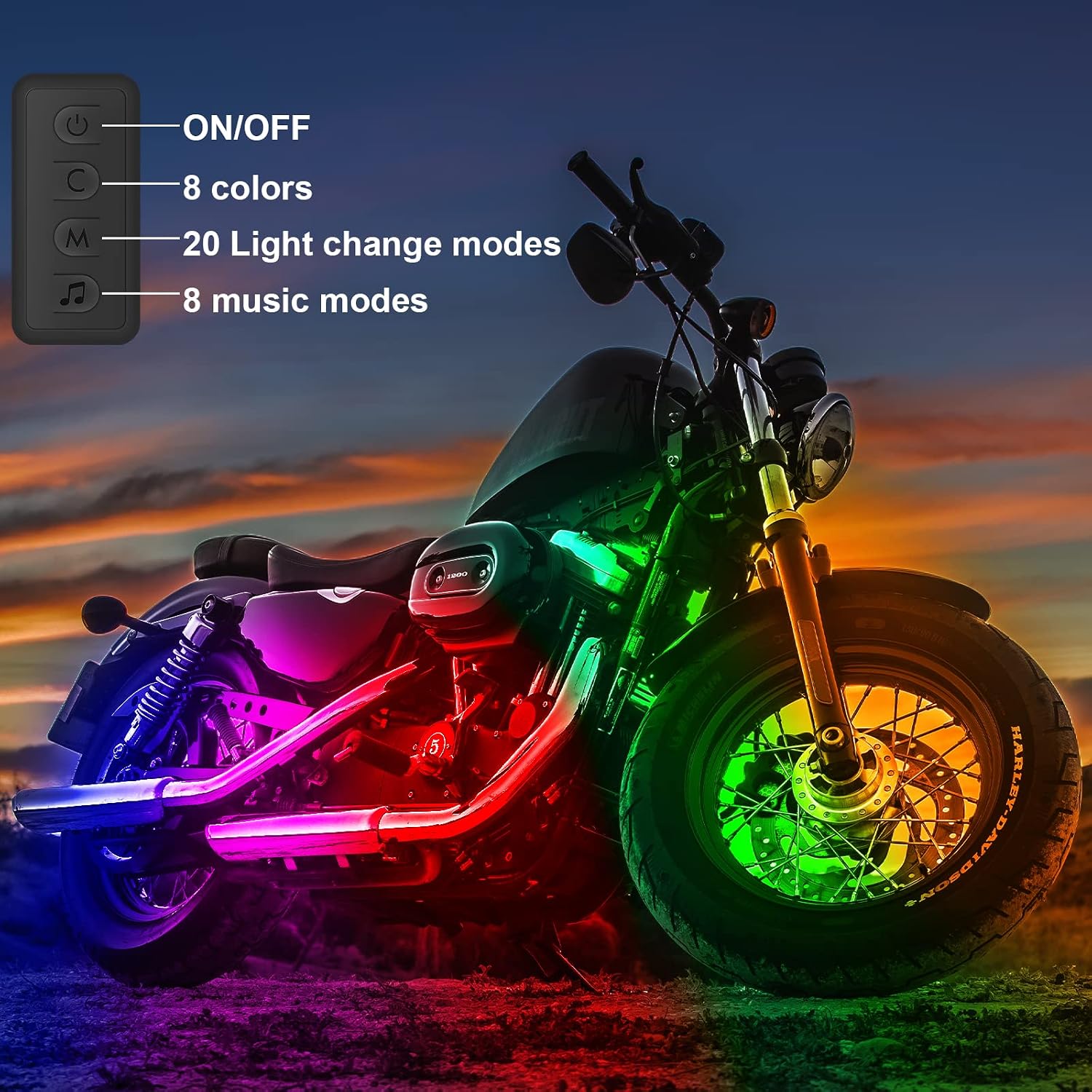 10Pcs Motorcycle LED Underglow Kit, RGB LED Strips Lights with APP Control, Compatible with Harley Davidson, Honda, Kawasaki, Suzuki