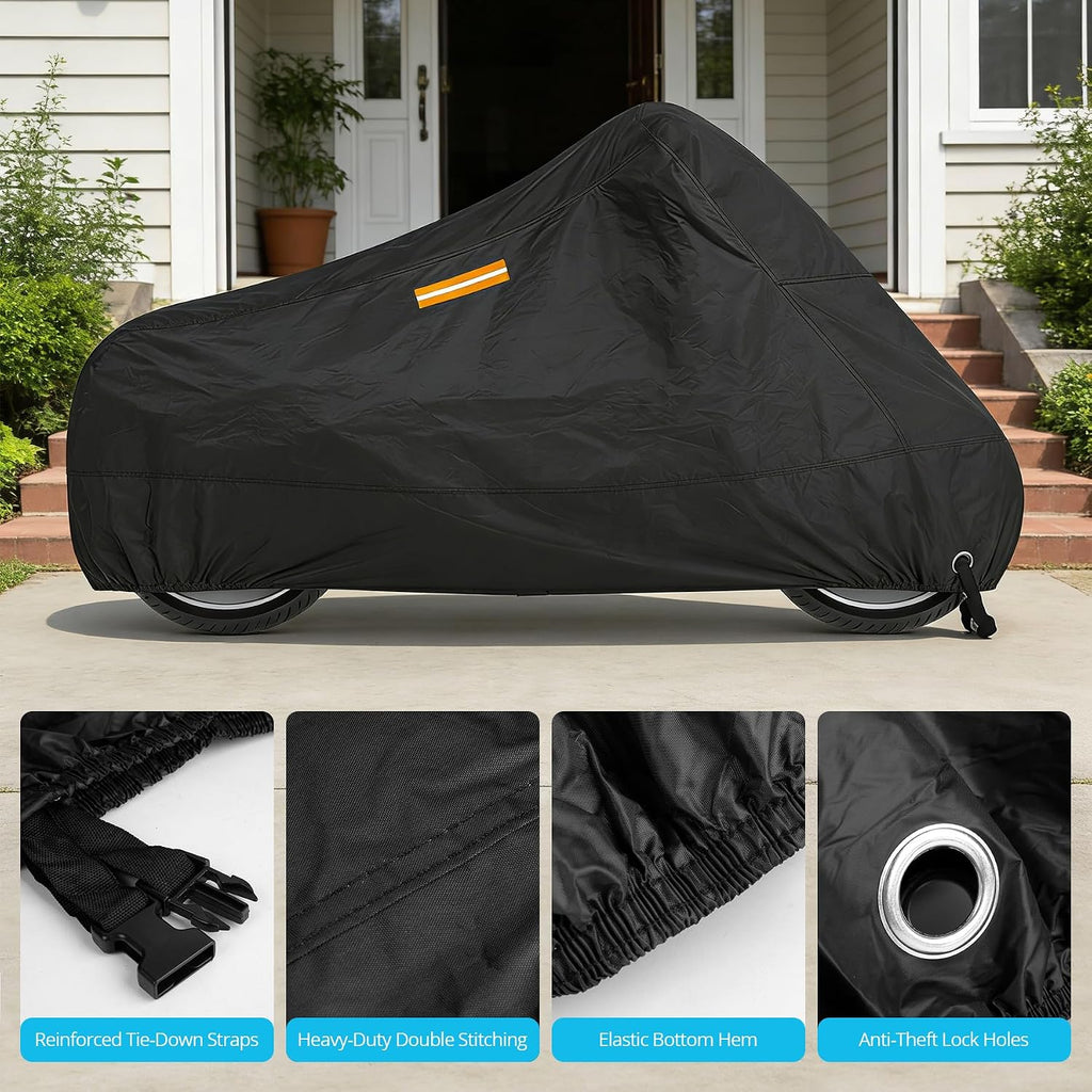 300D Motorcycle Cover Waterproof Outdoor, 96.5 inch Fits for Harley Davidson Sportster Iron 883/1200, Forty-Eight, Nightster, Nightster Special, Street 500/750, Honda Rebel 300/500/1100, Black