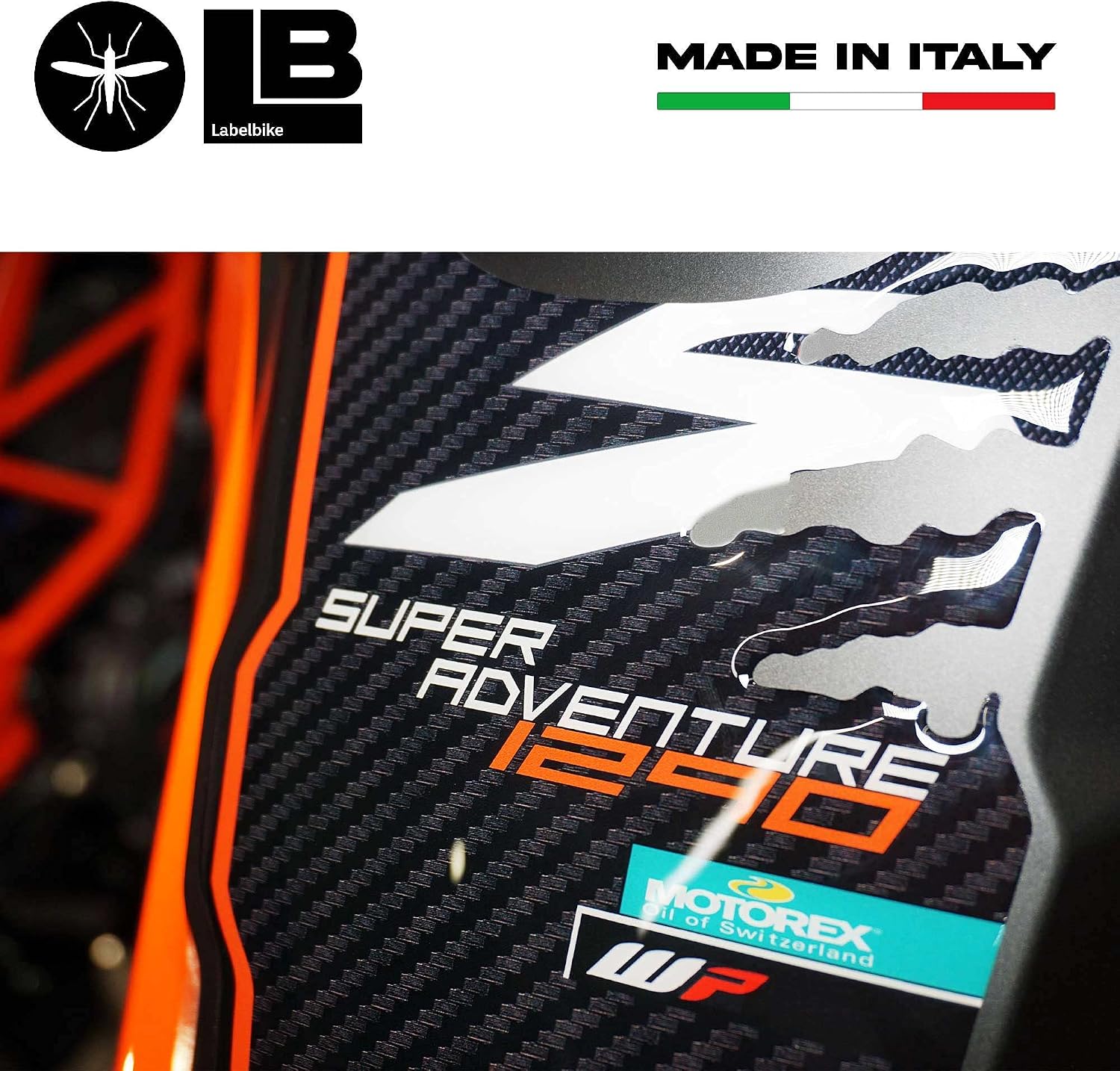 labelbike - 3D Stickers Motorcycle Fuel Tank Pad Decorations and Resin Protections Compatible with KTM 1290 Super Adventure S 2021-2024 Color Carbon Orange