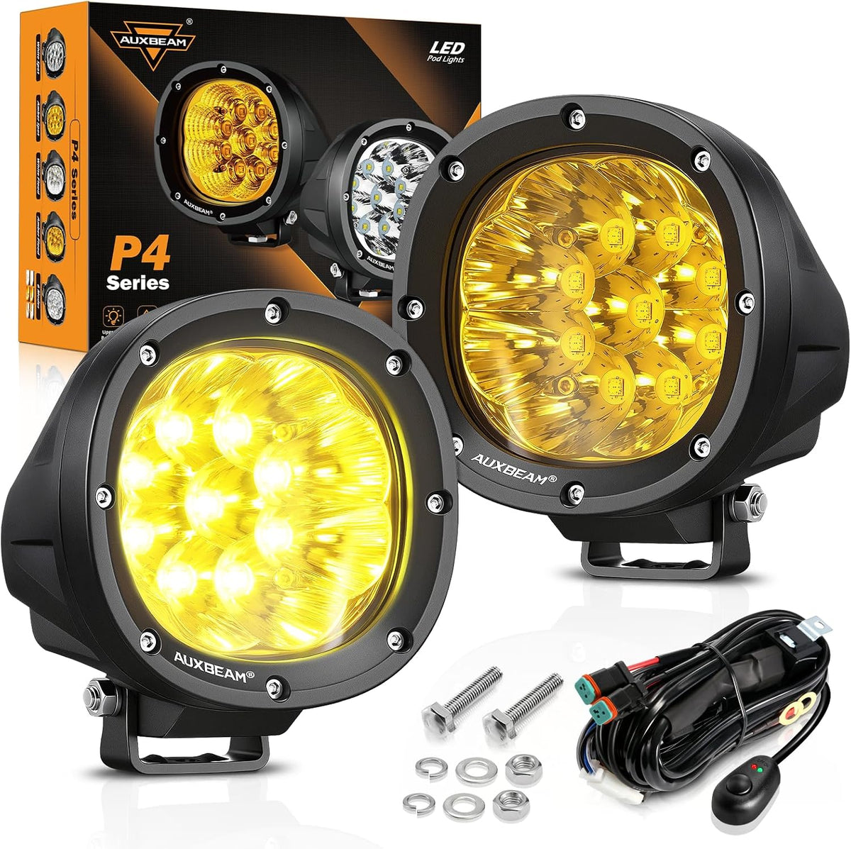 auxbeam 4 inch 90w led amber driving pods, main product view