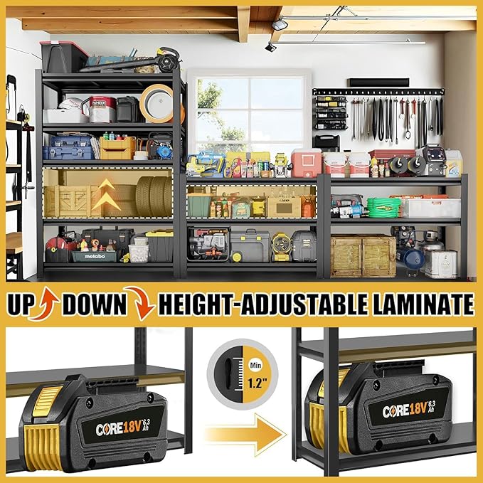 Garage Shelving Metal Storage Shelves 5-Tier Shelving Units Adjustable Storage - Image 5