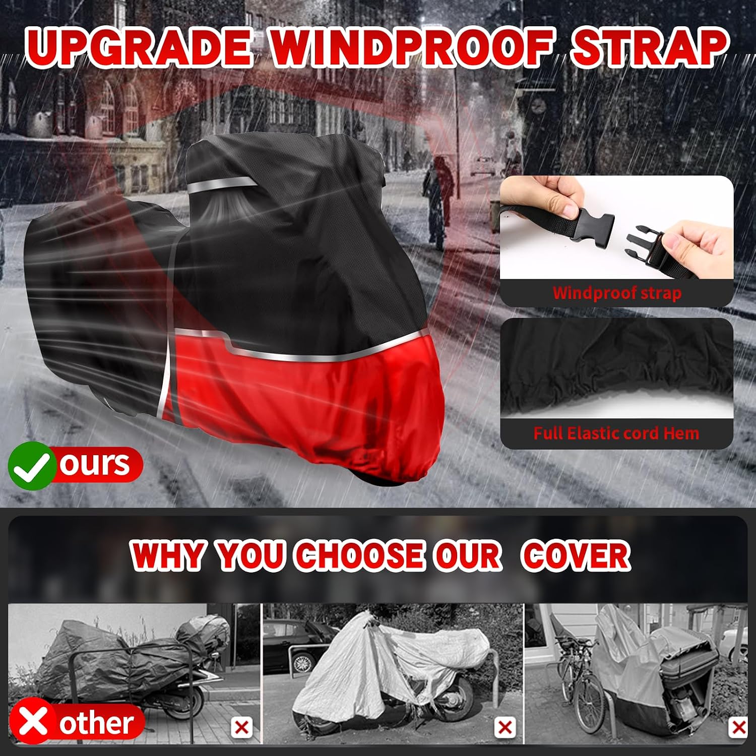Motorcycle Cover for Yamaha R1 R3 R6 R7 R9 Supersport | Heavy Duty Waterproof Motorcycle Cover for All-Weather Outdoor Storage, 420D Oxford Fabric Rain Snow UV Dust Protection