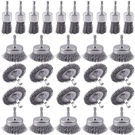 30 Pack Carbon Steel Wire Wheel Brush, Rocaris Cup Brush, Wheel Brush, Pen by Rocaris