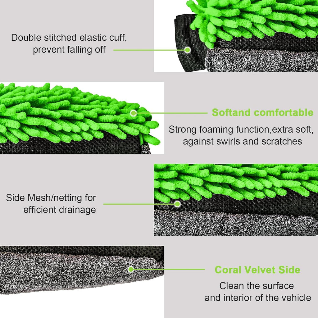Collapsible Car Wash Bucket with Microfiber Mitt, 10L (2.6 Gallon) Portable Water Buckets with Handle for Car Wash Household Cleaning, Multiuse Collapsible Water Buckett and Car wash mitt - Green