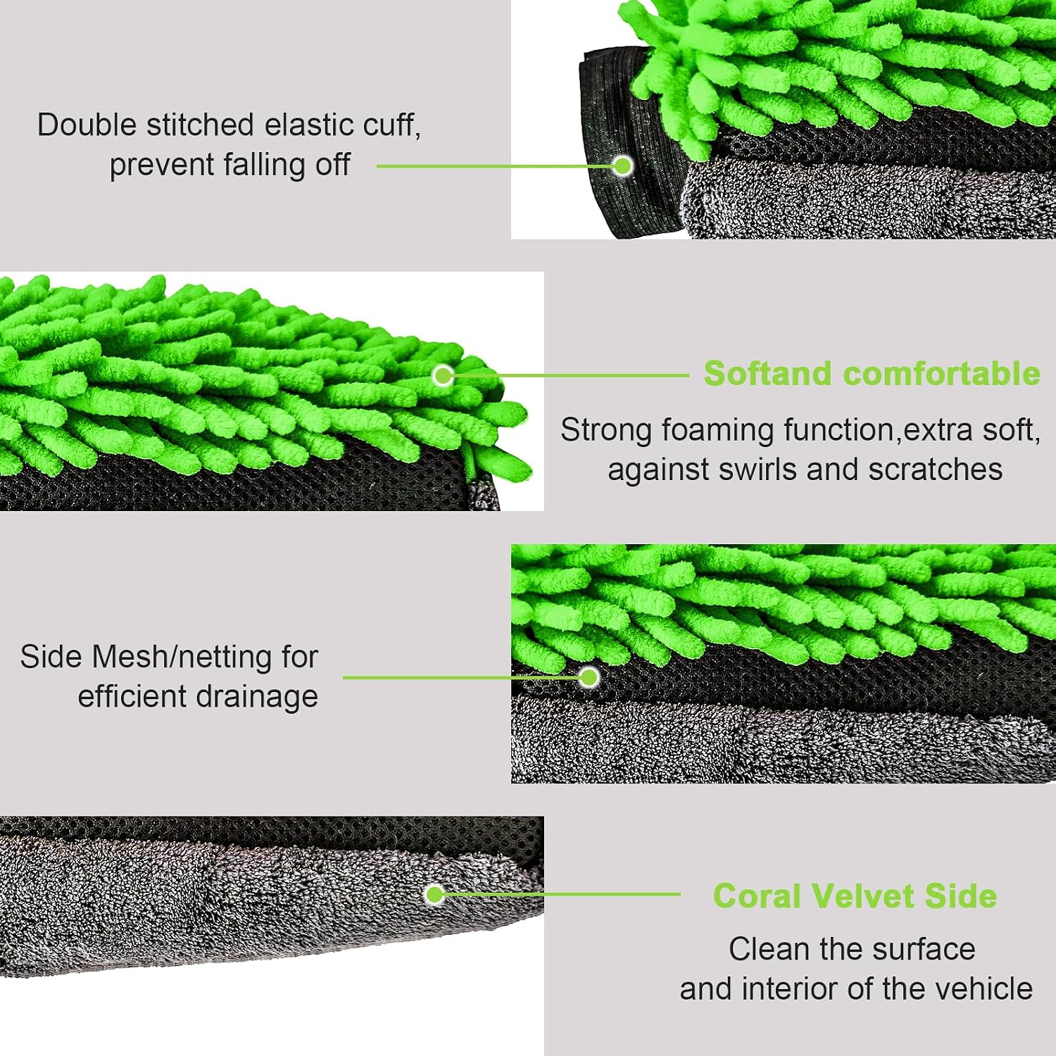 Collapsible Car Wash Bucket with Microfiber Mitt, 10L (2.6 Gallon) Portable Water Buckets with Handle for Car Wash Household Cleaning, Multiuse Collapsible Water Buckett and Car wash mitt - Green