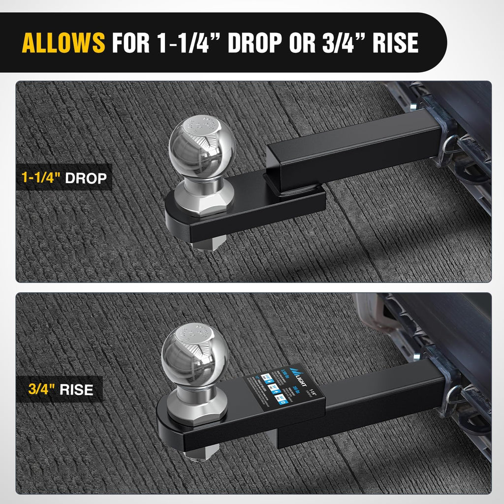 Nilight Trailer Hitch Mount with 2 Inch Trailer Ball & 1/2" Hitch Pin Clip Fits 1-1/4" Receiver Tubes 3500 lbs 1-1/4" Drop 3/4" Rise, 2 Years Warranty