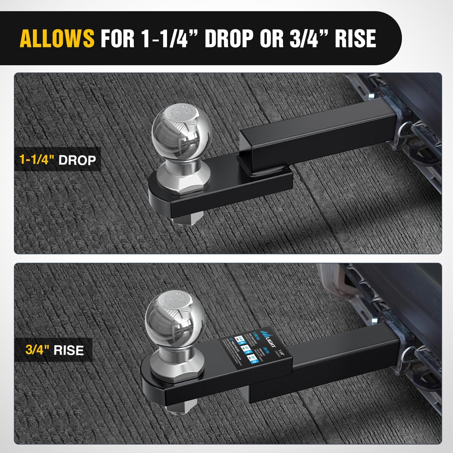 Nilight Trailer Hitch Mount with 2 Inch Trailer Ball & 1/2" Hitch Pin Clip Fits 1-1/4" Receiver Tubes 3500 lbs 1-1/4" Drop 3/4" Rise, 2 Years Warranty
