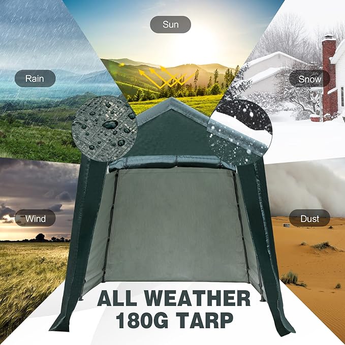 ERGOMASTER 7 Ft x 12 Ft Outdoor Carport Patio Storage Shelter Metal Frame and - Image 3