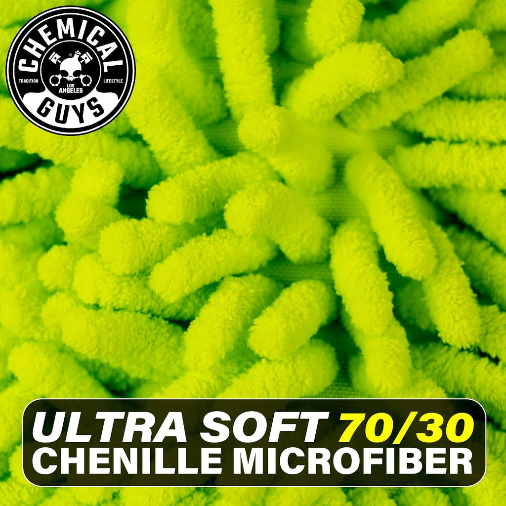 Chemical Guys Chenille Premium Scratch-Free Microfiber Wash Mitt for Car Washing - Lime Green, Ultra-Soft Car Wash Glove, Swirl-Free Finish, Safe for Trucks, SUVs, Motorcycles, and More