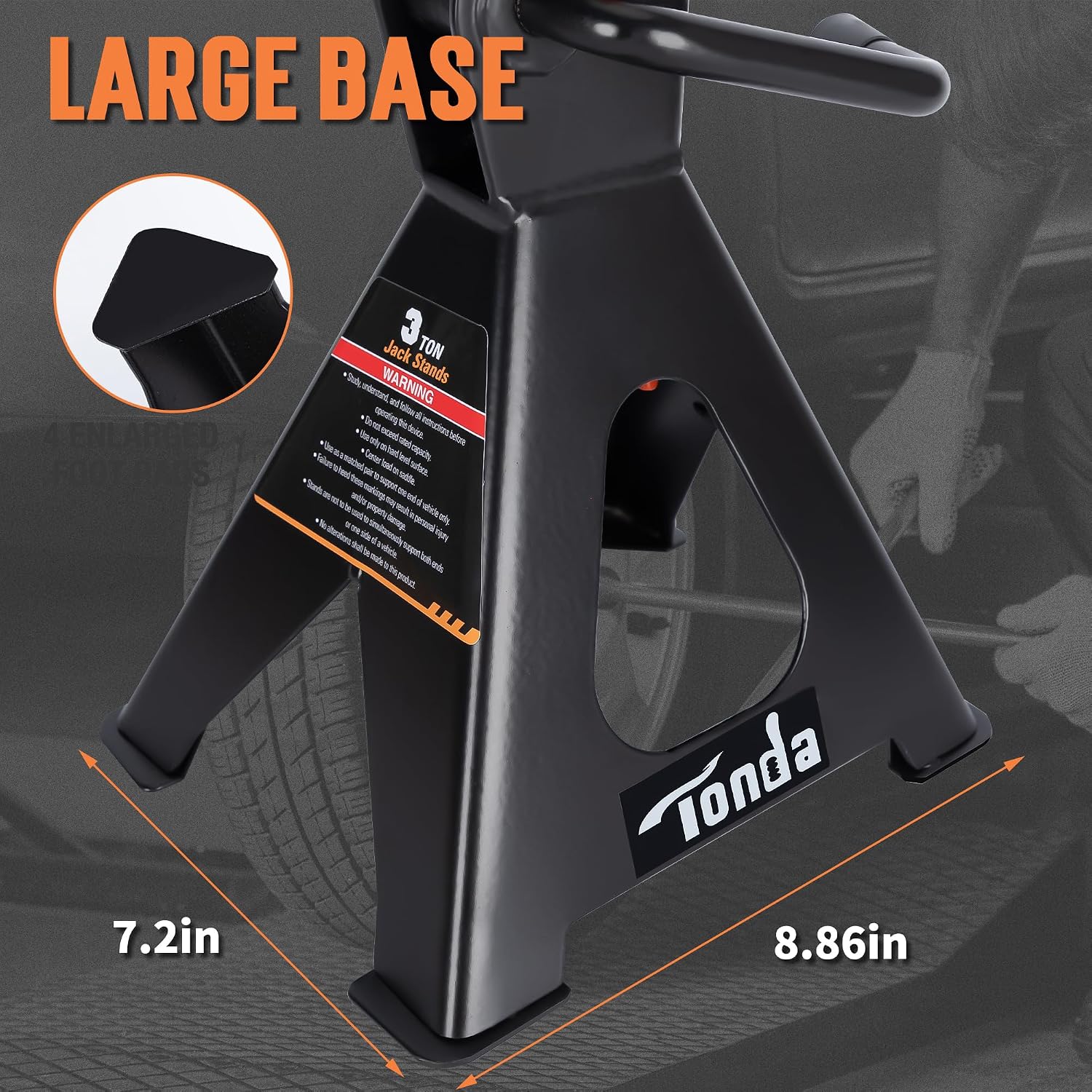 TONDA Jack Stands 3 Ton, Extra Tall Heavy Duty, Black, 1 Pair | 13.39“-21.06” Adjustable Height, For SUV, MPV and UTV/ATV, Self-locking Ratcheting,