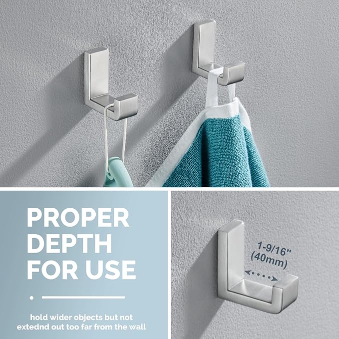 Angle Simple Towel Hooks for Bathroom, SUS 304 Stainless Steel Robe Coat Hooks - Image 4