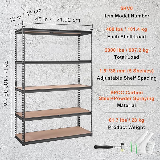 VEVOR Storage Shelving Unit, 5-Tier Adjustable, 2000 lbs Capacity, Heavy Duty - Image 8