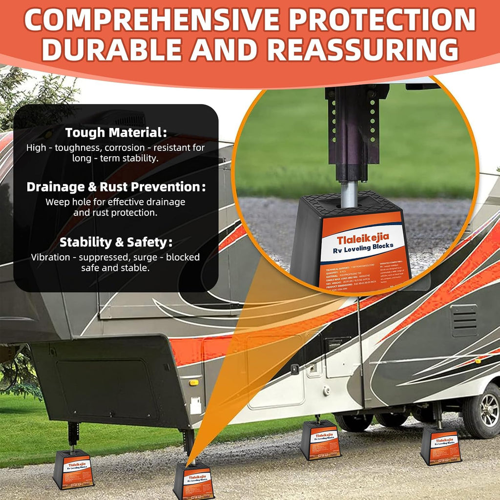 Trailer Jack Block, RV Leveling Blocks, 6000 lbs Capacity, Set of 4, Polypropylene RV Camper Stabilizer Blocks, Stackable Leveling Support for Camper Trailer