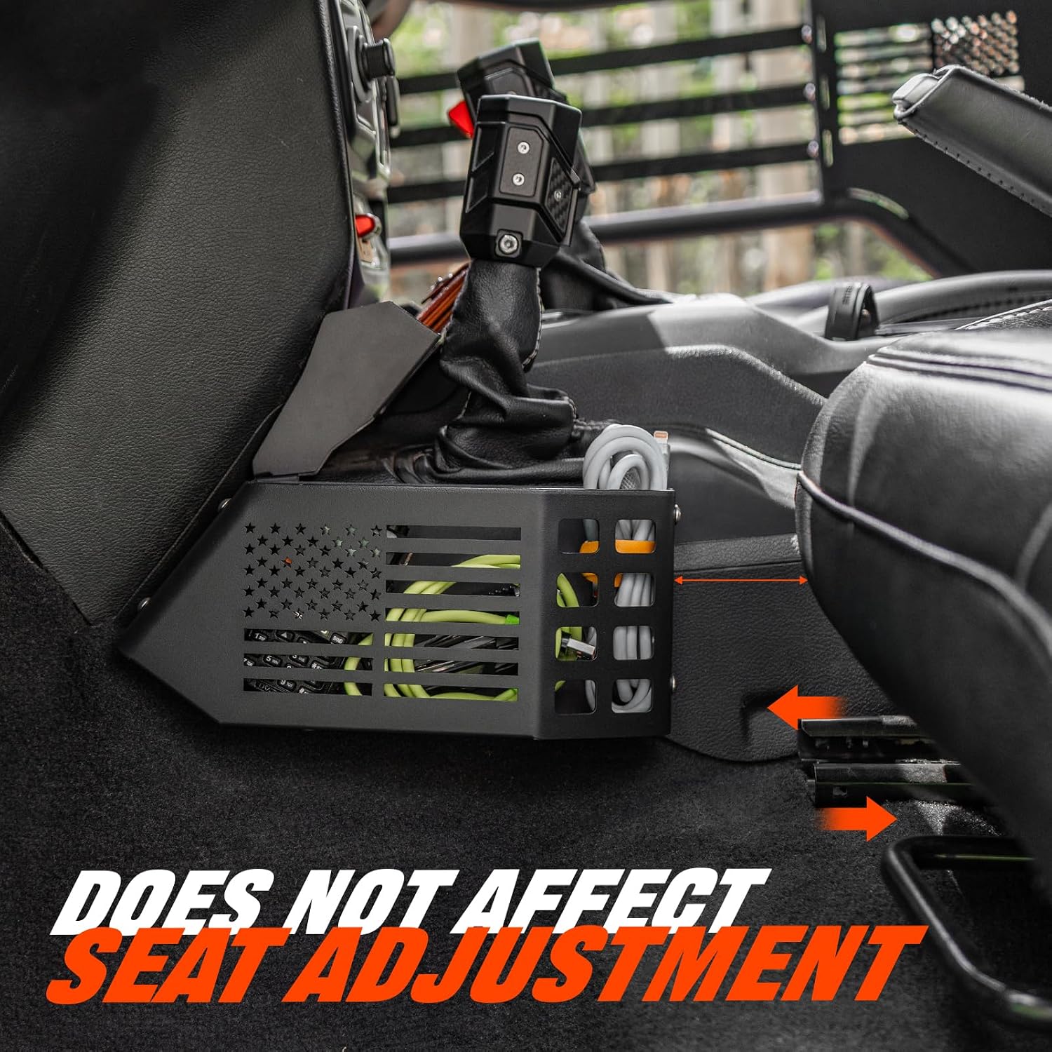 MAIKER Upgrade JL Metal Gear Shift Storage Box Center Console Hanging Box Auto Transmission Gear Tray Compatible with 2018-2025 Jeep Wrangler JL JT, US Flag