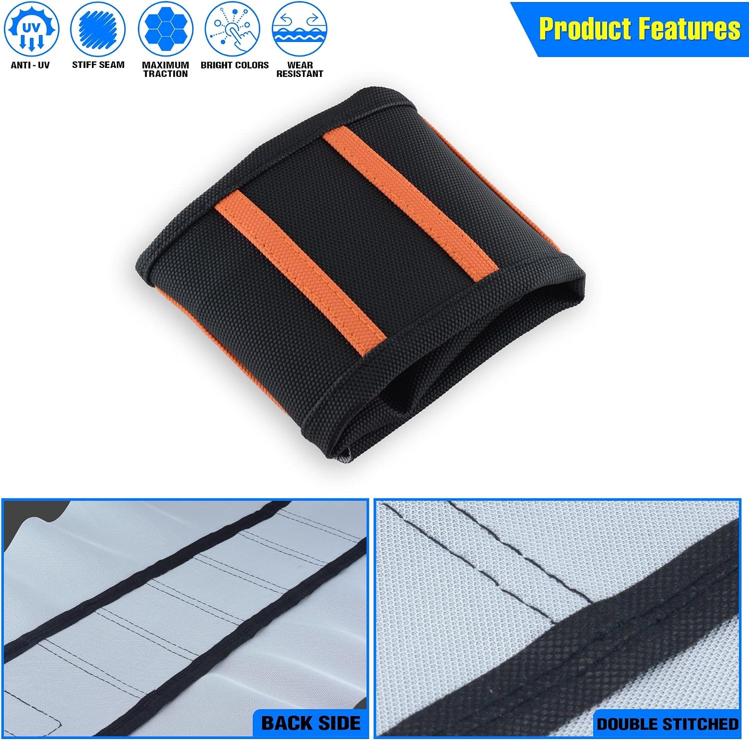 Motorcycle Universal Seat Cover Non-Slip Rubber Striped Gripper Soft Sewing for CRF WR WRF RMZ YZF SXF EXC EXC XC SX CR KLX Dirt Pit Bike Motocross Off Road Motorbike (Orange)