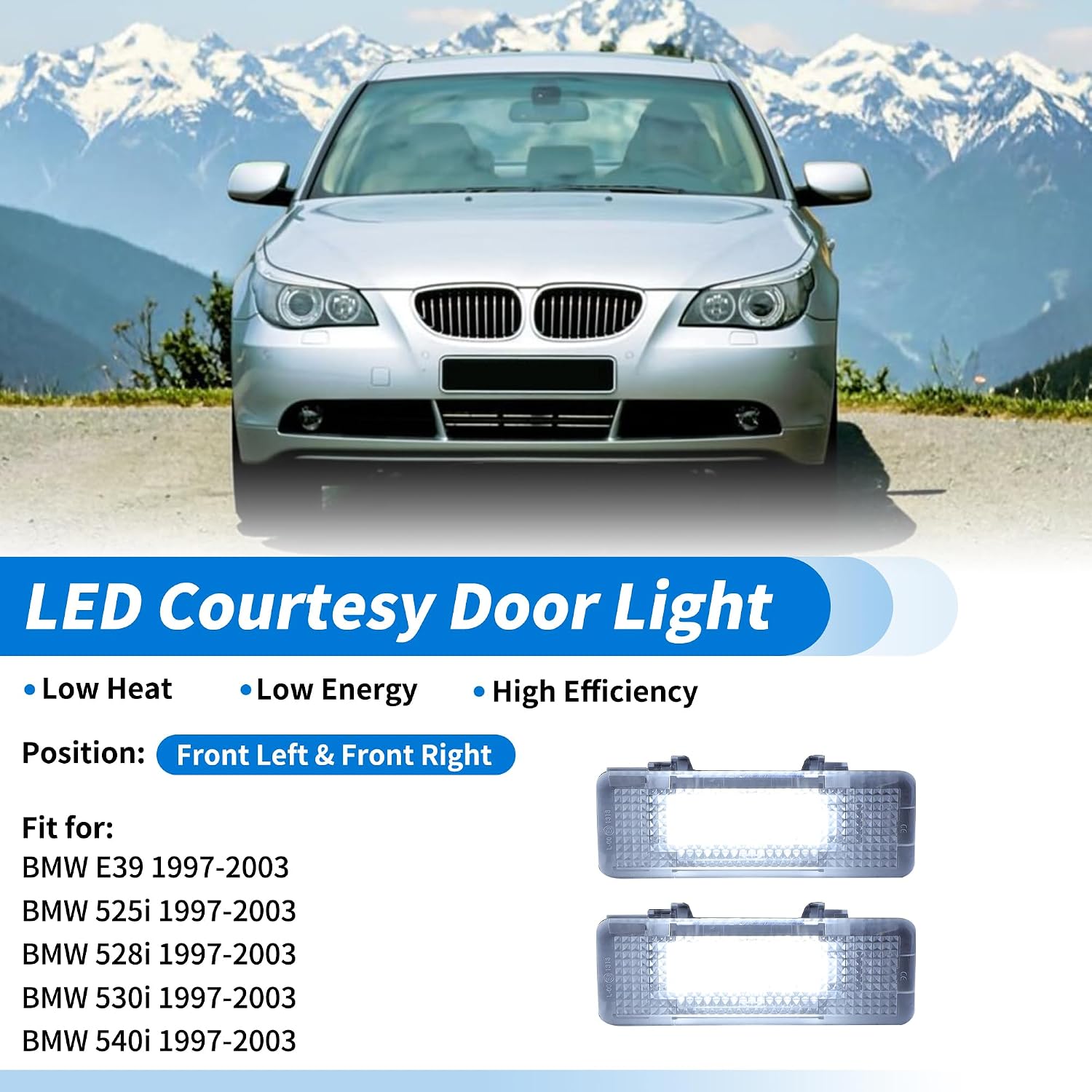 1 Pair LED Courtesy Door Light for for BMW E39 1997-2003 for BMW 525i 1997-2003 White Light Courtesy Projector Under Door Warming Lamps