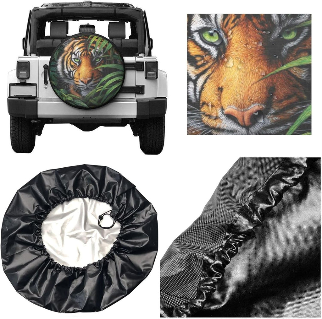 Jungle Tiger Oil Painting Spare Tire Cover, Funny Animal Waterproof Wheel Protector Covers Universal for Rv Suvs Trucks Camper Travel Trailers, 15 inch